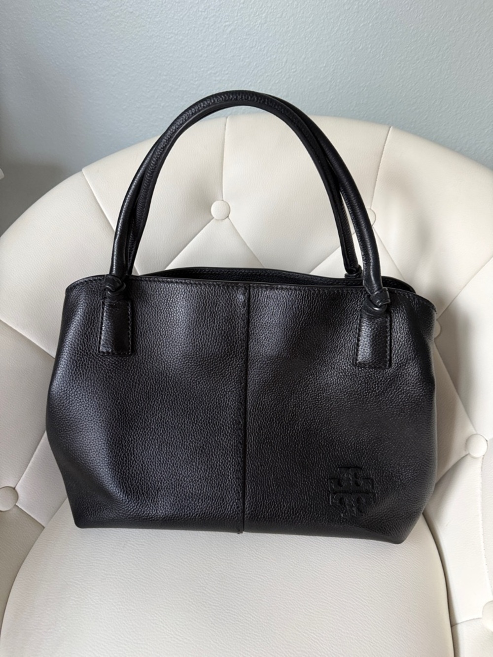 Tory Burch McGraw Black Pebbled Leather Satchel shoulder Bag crossbody Bag - Picture 2 of 16